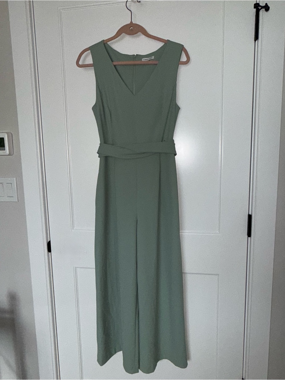 Calvin Klein Sleeveless V-Neck Jumpsuit in Sage Green